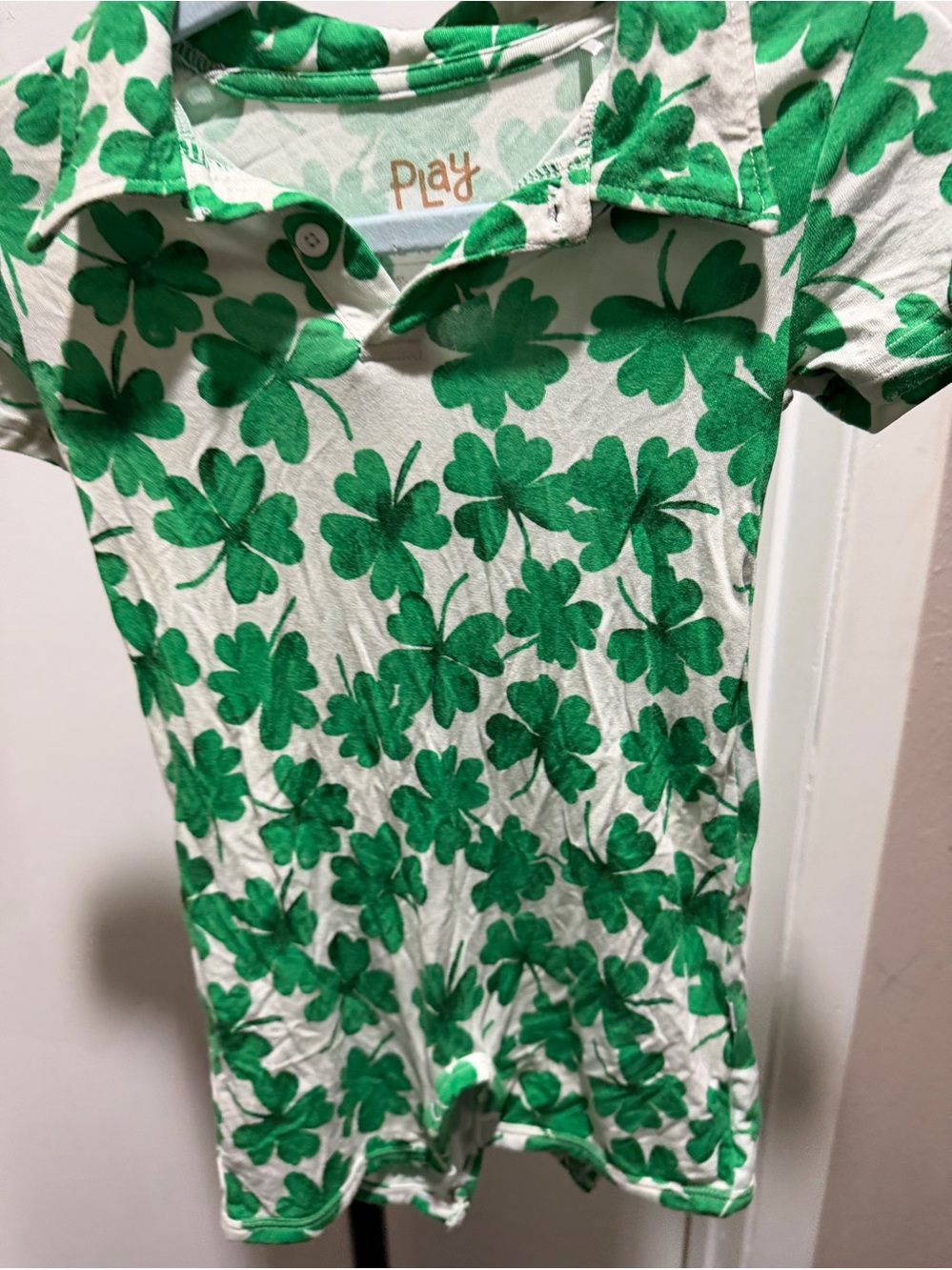 Little Sleepies “Lucky” Shamrock Polo Romper – 12–18 Months